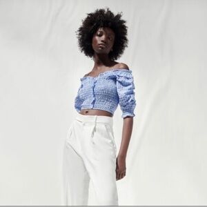 Zara Gingham off the shoulder gingham Blouse small